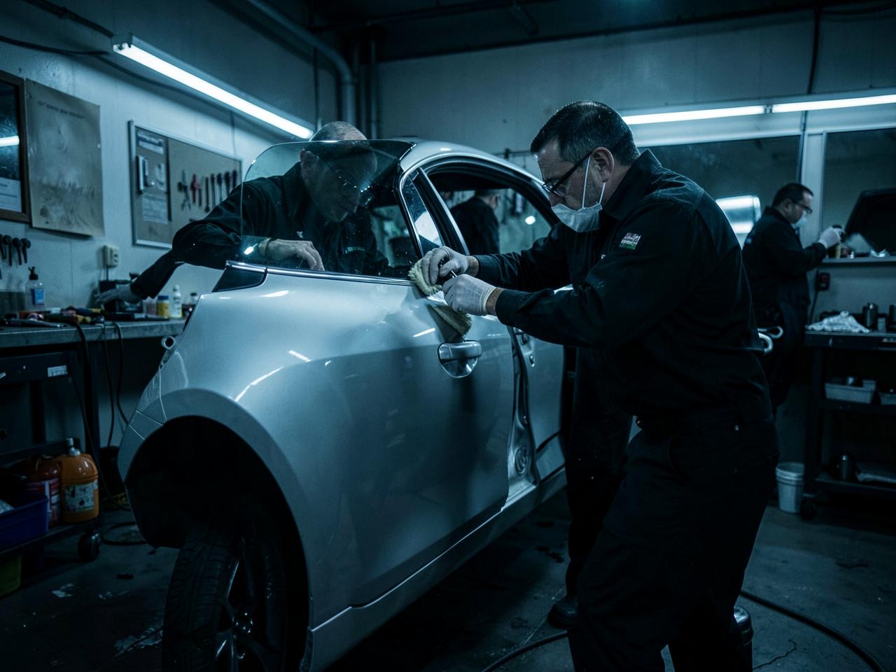 Trabajo de estética vehicular en taller