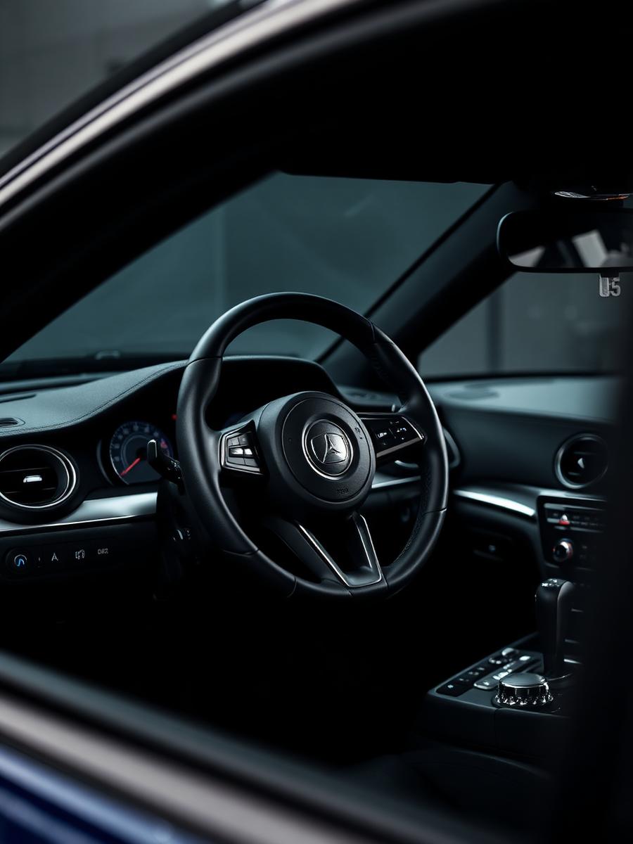 Volante y tablero de un auto luego de la limpieza interior
