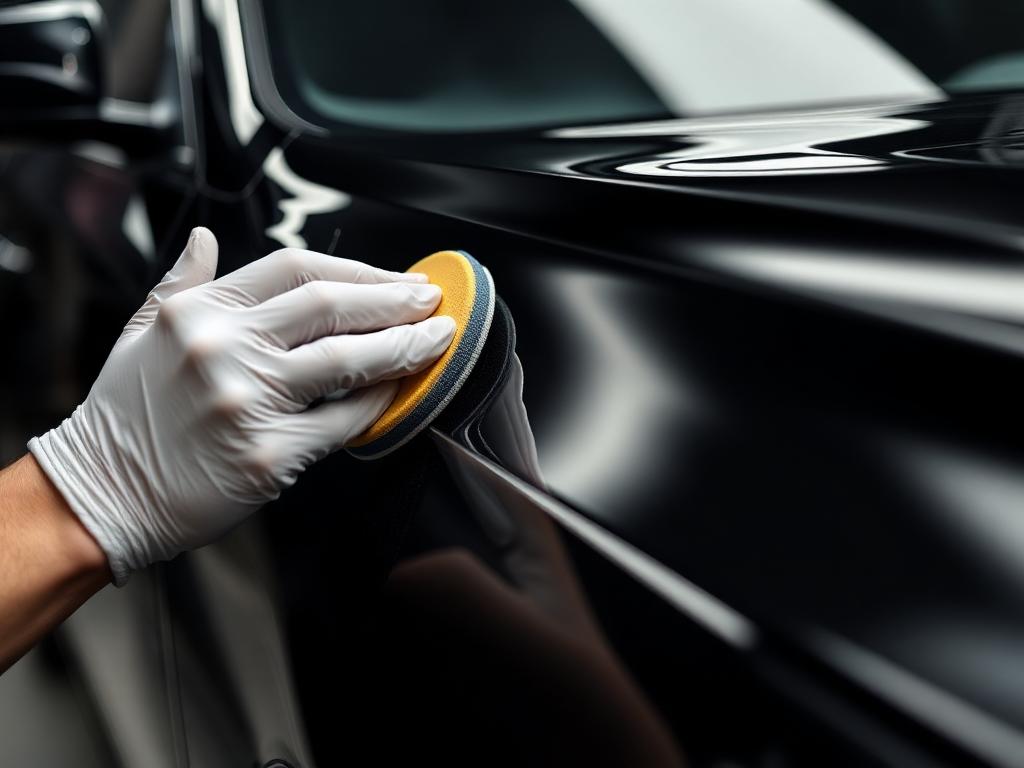 Detailing exterior sobre la pintura negra de un auto